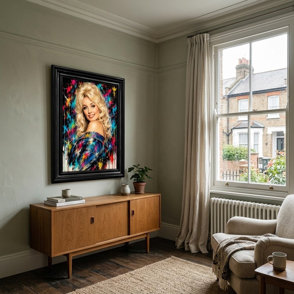 Dolly Parton Denim Pop Art Black Frame Canvas Print Decor - 60 x 80cm