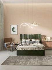 Modern Luxury Flared Wingback Bed Frame with Tapered Vertical Channeling
