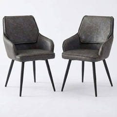 Palermo Grey PU Leather Dining Chairs Set of 2 Black Legs