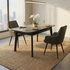 Palermo Grey PU Leather Dining Chairs Set of 2 Black Legs