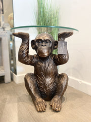 [EKM-AUTOGENERATED]49Cm Bronze Chimpanzee With Glass Top Side Table