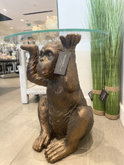 49Cm Bronze Chimpanzee With Glass Top Side Table