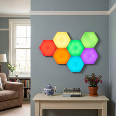 Aura LED Touch Hexagon Lights 6 Pack Modular RGB Wall Tiles Remote