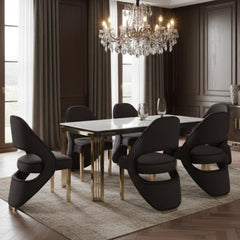 Sorrento White Marble 180cm Table & 6 Santorini Black & Gold Chairs