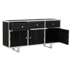 Kerala Black Sideboard Silver Trim Glass Top 3 Door 3 Drawer