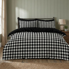 Gaveno Cavailia Black Gingham Double Duvet Cover Microfibre Bed Set