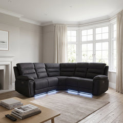 Montana Black Fabric Electric Recliner Corner Sofa with LED & USB