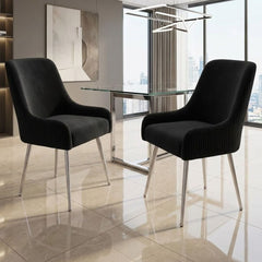 Marco Black Brushed Velvet Dining Chairs With Silver Legs - Sold In Pairs