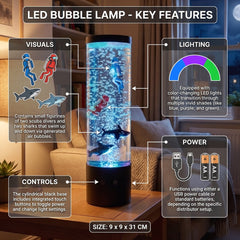 Home Luxe Divers & Sharks LED Bubble Lamp Colour Changing Light 29cm