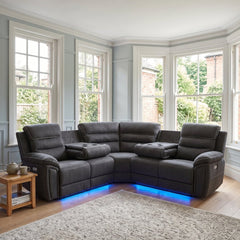 Montana Dark Grey Fabric Electric Recliner Corner Sofa with Bluetooth