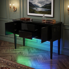 Aura High Gloss Black Sideboard with LED Light, USB & Bluetooth 120cm