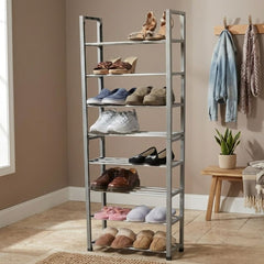 About Home 8-Tier Stackable Shoe Rack - Versatile Grey Storage Tower