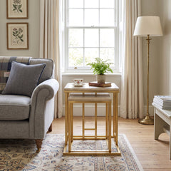 Erice Gold Side Tables Set of 2 Cream Marble for Modern Living Room
