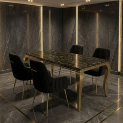 1.2m Sofie Black Marble Dining Table & 4 Marco Black Velvet Chairs