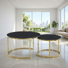 Aria Black Marble & Gold Nesting Coffee Tables - Set of 2 Round, 80cm