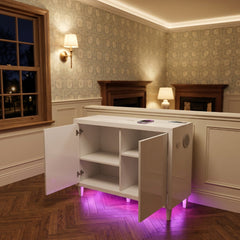 Aura White Gloss 2 Door Sideboard with LED & Bluetooth Speakers 110cm