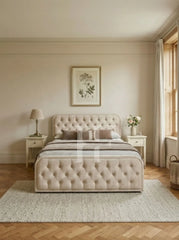 Luxury Velvet Rounded Diamond Tufted Upholstered Bed Frame