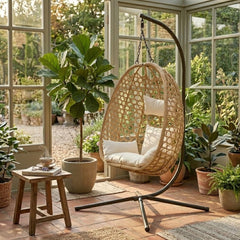 Aura Haus Natural Hanging Nest Egg Chair Garden Swing Stand Cushions