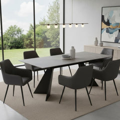 Chicago Grey Ceramic Extending Dining Table & 6 Stanford Grey Chairs