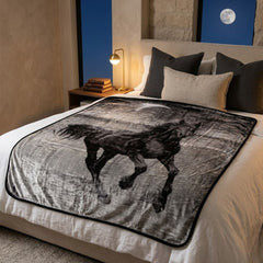 Kutex Horse Print Mink Faux Fur Throw - King Size 200x240cm Blanket