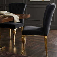 Armenia Black Velvet Dining Chairs - Set of 2 with Polished Gold Legs