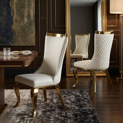 Samara Cream Gold Velvet Dining Chairs - Set of 2 Quilted Back