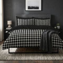 Gaveno Cavailia Black Gingham King Duvet Cover Microfibre Bedding Set