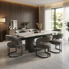Lina 180cm Grey Marble Dining Table & 6 Grey Lina Chairs Set