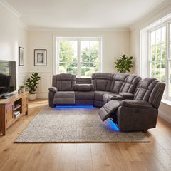 Rico Dark Grey Electric Recliner Corner Sofa with LED & Bluetooth