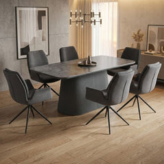 Davos 180cm Grey Ceramic Oval Table & 6 Fairmont Grey Swivel Chairs