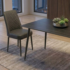 Set of 4 Oxford Black PU Leather Dining Chairs with Slim Metal Legs