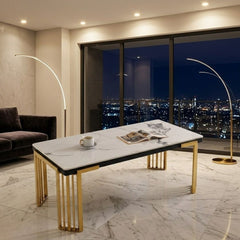 Cindy White Sintered Stone Coffee Table - Luxury Gold Geometric Base