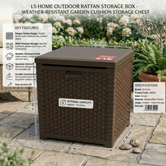 LS Home Brown Rattan Effect Garden Storage Box - 75L Outdoor Chest