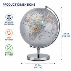 Leonardo Collection Large Rotating Globe - Silver & White Desk Decor
