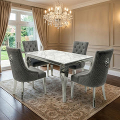 Sofia 1.2m Grey Marble Dining Table & 4 Minister Grey Lion Chairs
