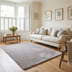 Mocha Burton Rabbit Fur Soft Touch Rug Anti Slip Washable UK Rug