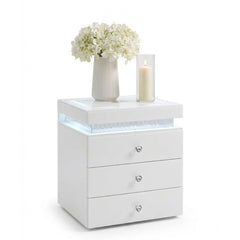LED Media White Bedside 3 Drawer