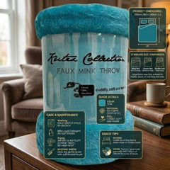 Kutex Teal Faux Mink Throw - 200x240cm Extra Large Soft Warm Blanket