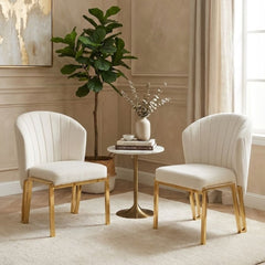 Set of 2 Beige Velvet Fabio Dining Chairs with Luxury Gold Frame