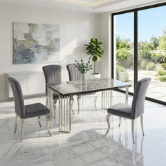 Cindy Grey Sintered Stone Dining Table with Luxury Silver Legs