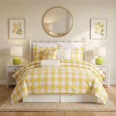 Gaveno Cavailia Ochre Gingham Double Duvet Cover Microfibre Bed Set