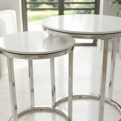 Aiza Grey Marble Effect Nest of 2 Side Tables - Modern Grey Frame