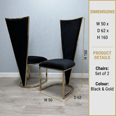Set Of 2 Vienna Black & Gold Dining Chairs