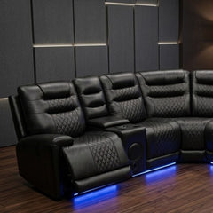 Daytona Electric Leather Corner Recliner - Bluetooth & LED - Black
