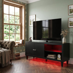 Aura High Gloss Black TV Unit with LED Light, USB & Bluetooth | 120cm