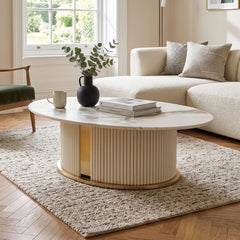 Denver Cream Ceramic Oval Coffee Table 120x60x40cm