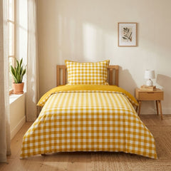 Gaveno Cavailia Ochre Gingham Single Duvet Cover Microfibre Bed Set