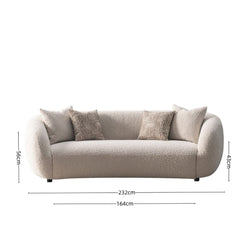 Milano 3-Seater Cream Bouclé Sofa - Modern Curved Design with Pillows