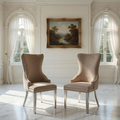Set of 2 Victoria Mink Shimmer Dining Chairs with Lion Knocker Silver