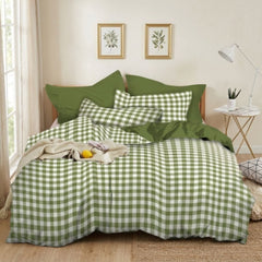Gaveno Cavailia Green Gingham King Duvet Cover Microfibre Bed Set